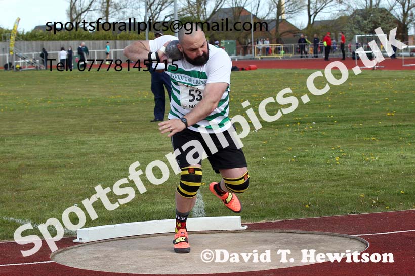 Shot putt, 2021 NECAA Middlesbrough Open Meting, Sunday, May 9th. Photo: David T. Hewitson/Sports for All Pics